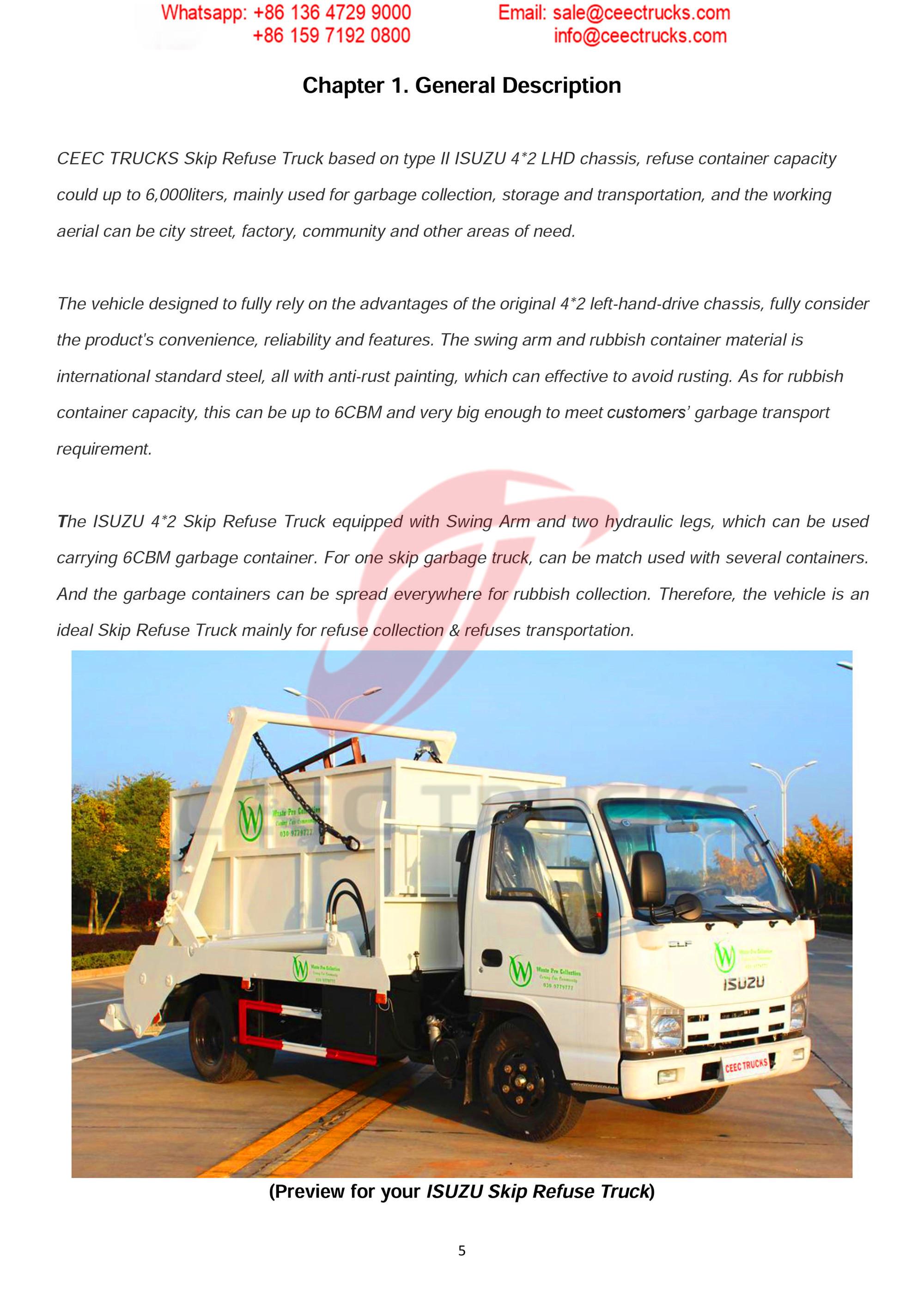 ISUZU 6CBM skip refuse truck Operation Manual