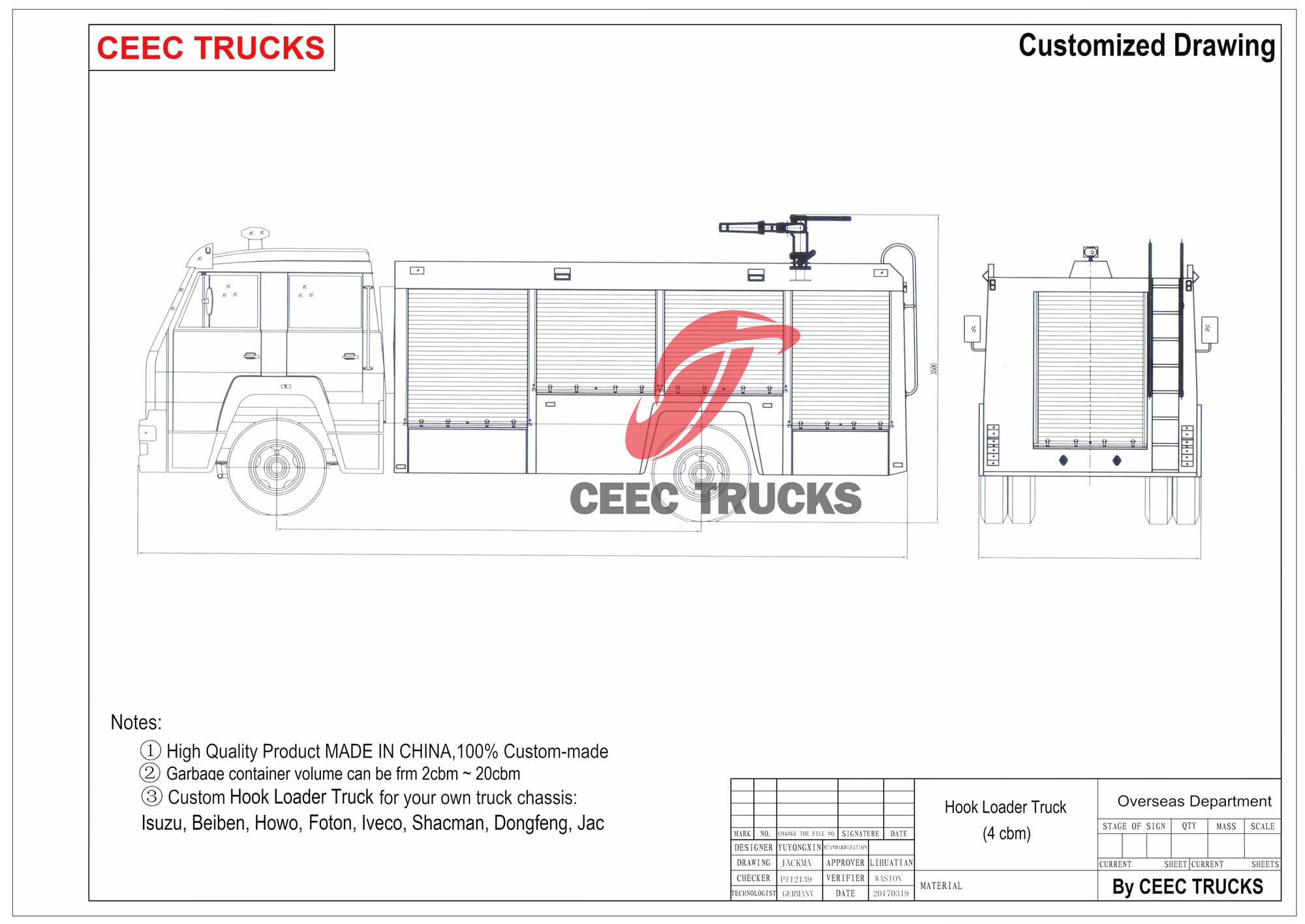 Technical drawing of Isuzu FVR pumper tanker fire truck