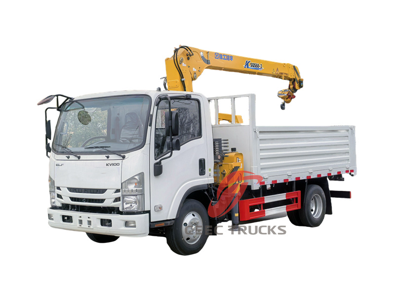 ISUZU ELF cargo truck with 5tons crane