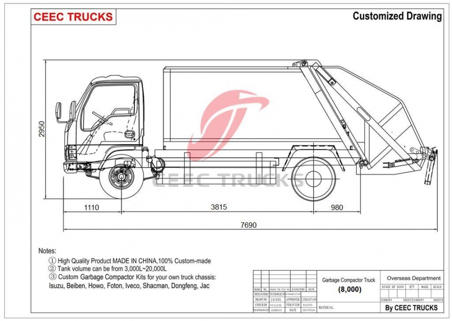 8000L garbage compactor truck ISUZU brand