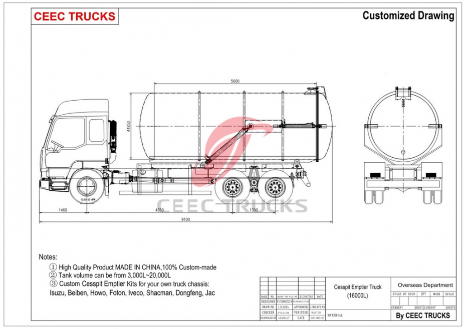 Xe bồn hút nước thải Dongfeng 16CBM