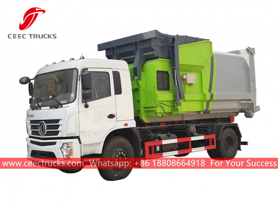 Máy xúc lật Dongfeng Hook có thùng chứa máy đầm