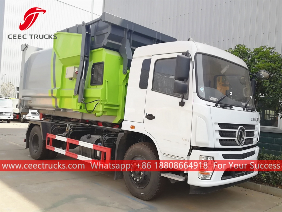 Máy xúc lật Dongfeng Hook có thùng chứa máy đầm