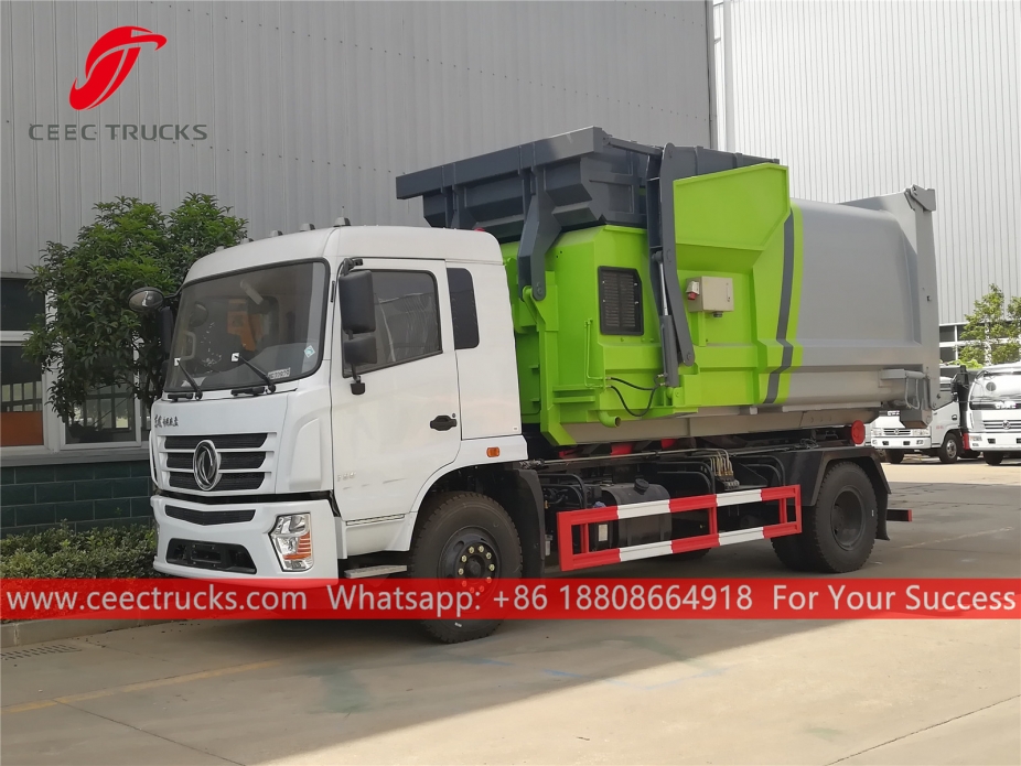 Máy xúc lật Dongfeng Hook có thùng chứa máy đầm