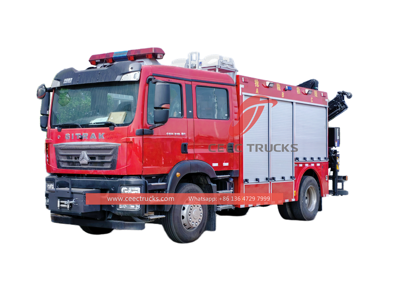 Howo fire rescue vehicle with 5 tons crane and 12m emergency lighting - CEEC Trucks