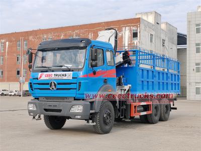Beiben 6x4 cargo truck with knuckle crane