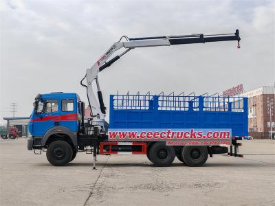 Beiben 6x4 cargo truck with knuckle crane
