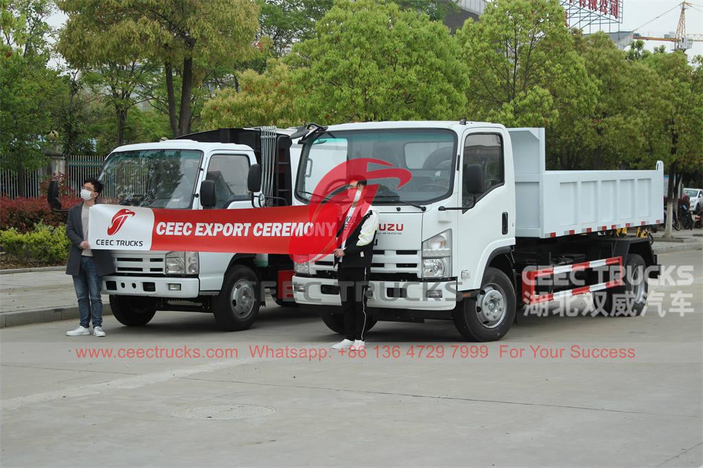 Djibouti - Máy nén rác ISUZU 6CBM và xe ben ISUZU 700P chất trong container